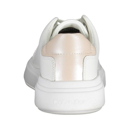 Calvin Klein White Leather Women Sneaker showcasing back design and logo detailing.