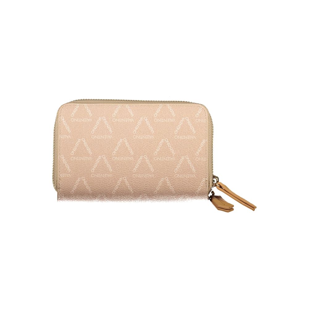 Mario Valentino Beige Polyethylene Women Wallet with logo zip closure and multiple compartments, designed for modern elegance and organization.