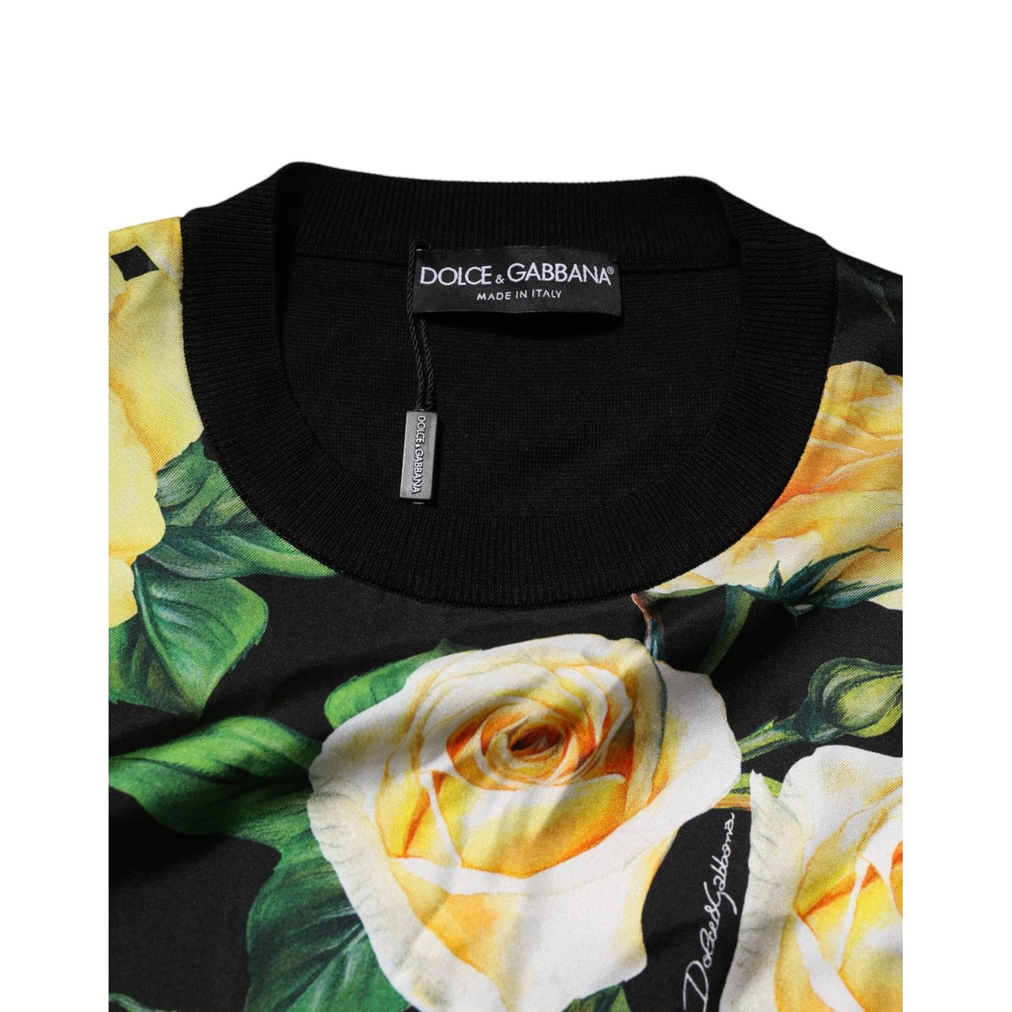 Dolce & Gabbana Black Silk Floral Crew Neck Pullover Sweater