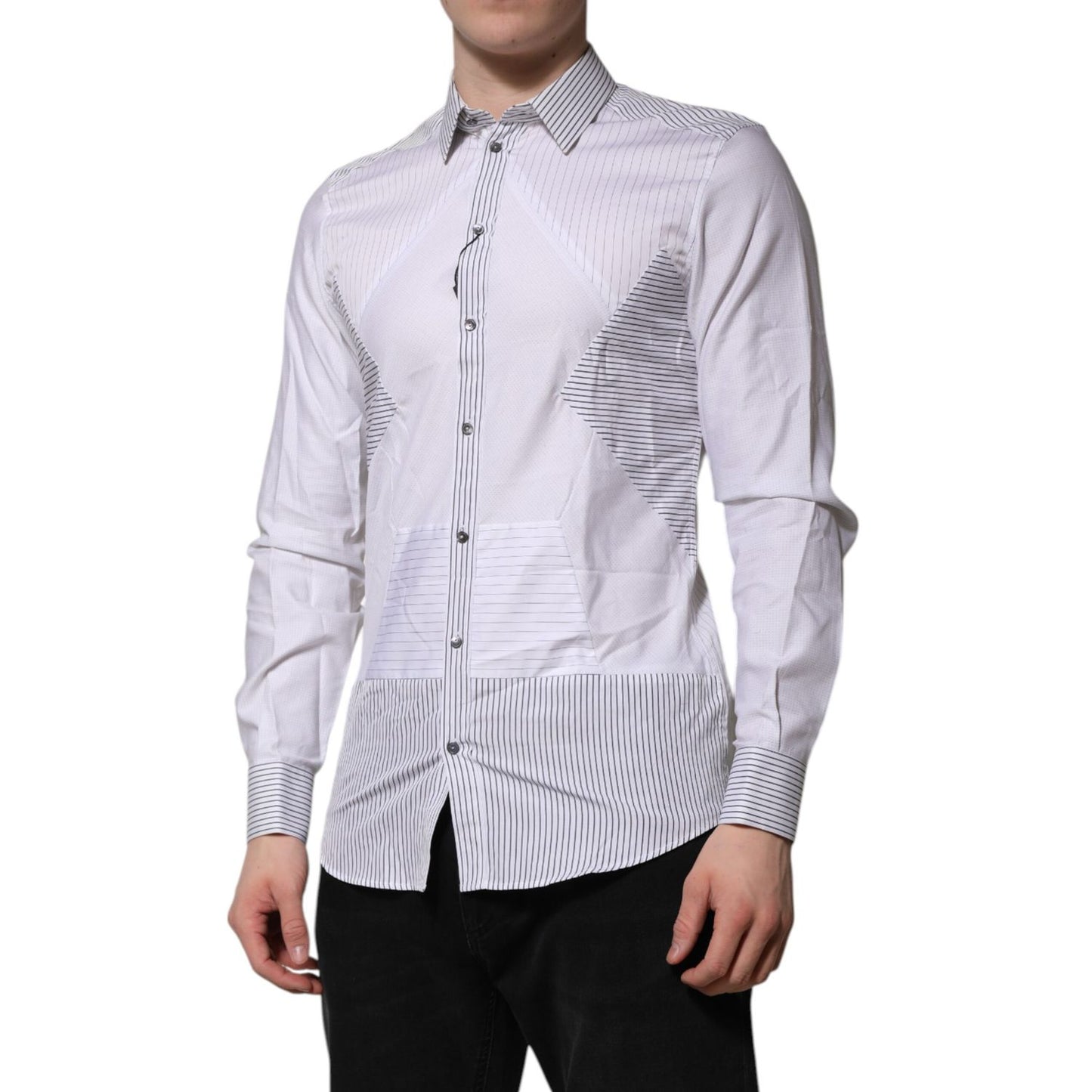 Dolce & Gabbana White Striped GOLD Long Sleeves Dress Shirt