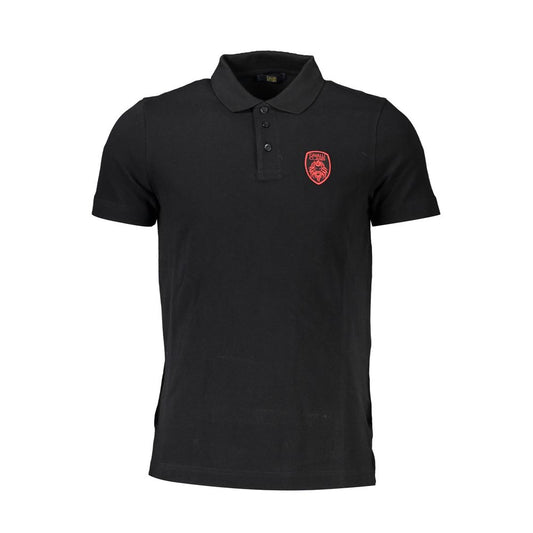 Cavalli Class Black Cotton Men Polo Shirt with iconic embroidery logo and sleek design, perfect for contemporary style seekers.