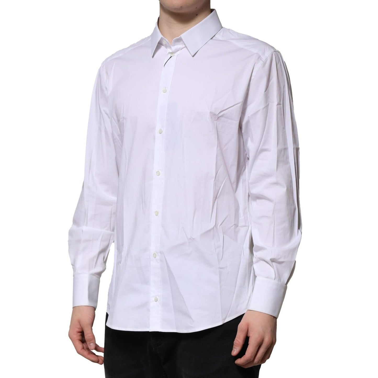 Dolce & Gabbana White Cotton GOLD Long Sleeves Dress Shirt TSH906923-38