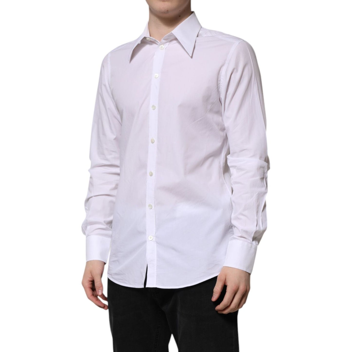 Dolce & Gabbana White Cotton Long Sleeves Dress Shirt TSH906925-40