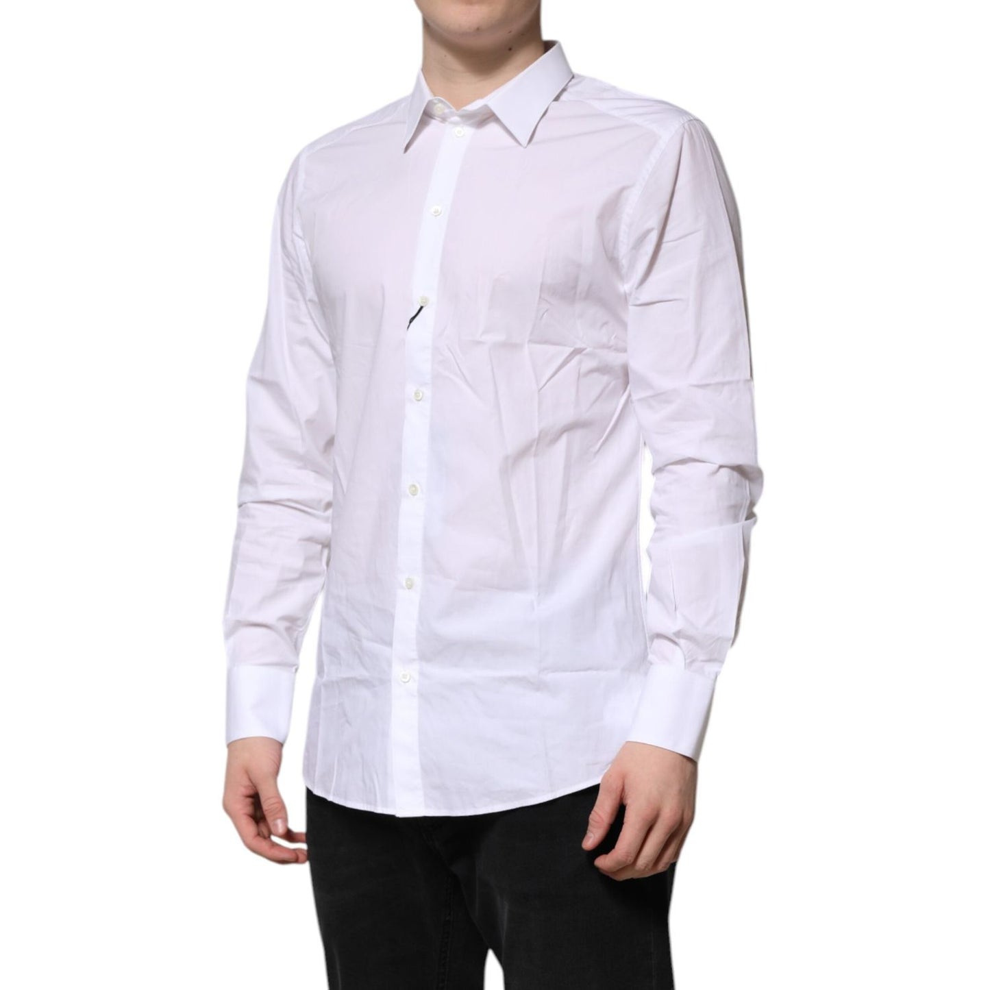 Dolce & Gabbana White Cotton GOLD Long Sleeves Dress Shirt TSH906927-42