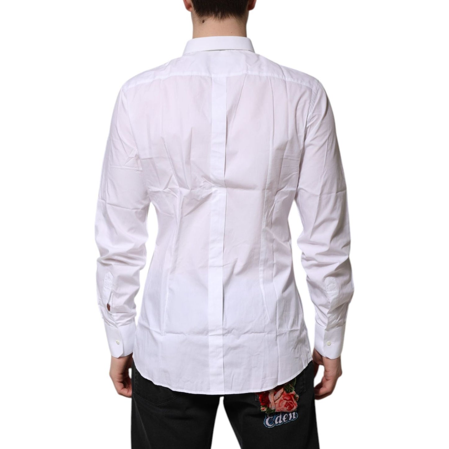 Dolce & Gabbana White Cotton GOLD Long Sleeves Dress Shirt TSH906927-42