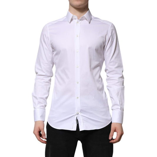Dolce & Gabbana White Cotton GOLD Long Sleeve Men Dress Shirt TSH906932-39