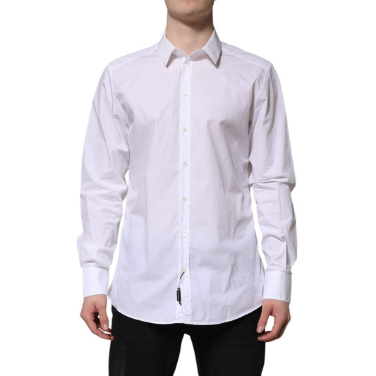 Dolce & Gabbana White Cotton GOLD Long Sleeves Dress Shirt TSH906934-43