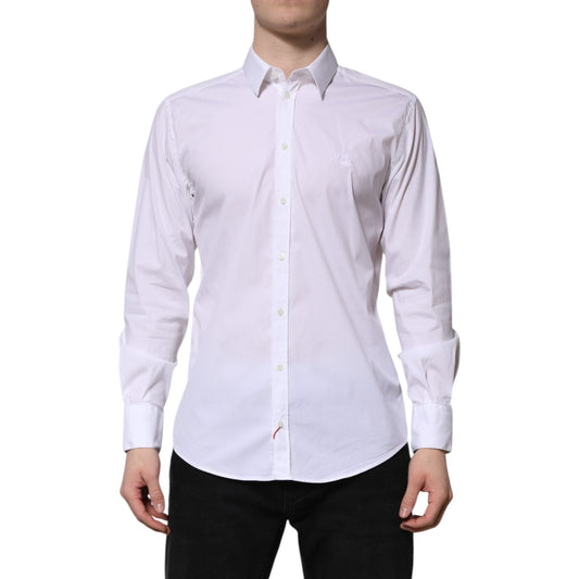 Dolce & Gabbana White Cotton MARTINI Long Sleeve Dress Shirt TSH906939-40