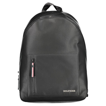 Tommy Hilfiger Black Polyester Backpack with adjustable straps, external pocket, and logo, made from recycled materials.