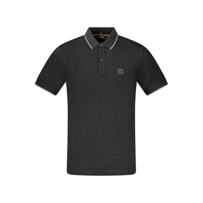 Hugo Boss Black Cotton Polo Shirt with short sleeves, slim fit, 2 buttons, contrasting details, application, embroidery, logo