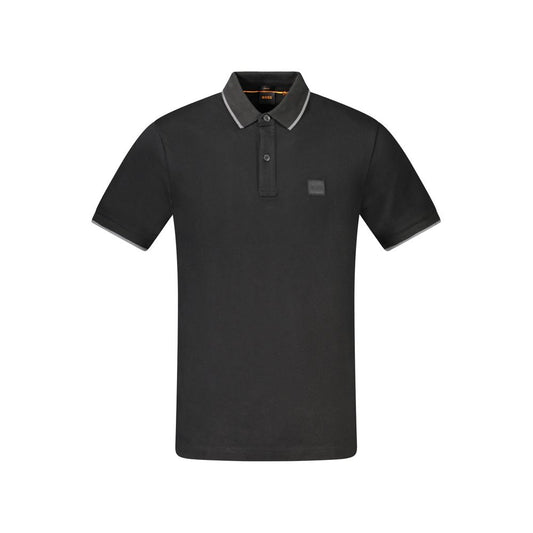 Hugo Boss Black Cotton Polo Shirt, short sleeve, slim fit, 2 buttons, contrasting details, embroidery logo, premium design