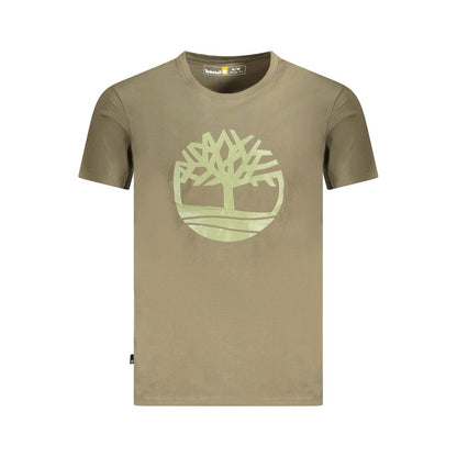 Alt Tag: Timberland Green Cotton T-Shirt with logo print, short sleeves, regular fit, crew neck.