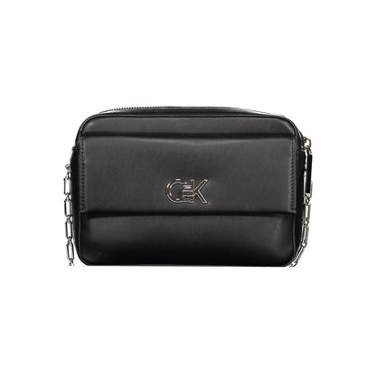 Calvin Klein Black Polyester Women Handbag with logo, featuring eco-friendly design and functional pockets for sophisticated style.
