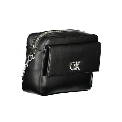 Calvin Klein Black Polyester Women Handbag with logo, external pocket, and zip closure for chic and eco-conscious style.