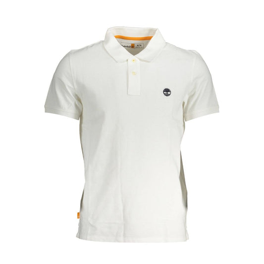 Timberland White Cotton Men Polo Shirt with two-button placket and embroidery logo, ideal for casual and semi-formal wear.
