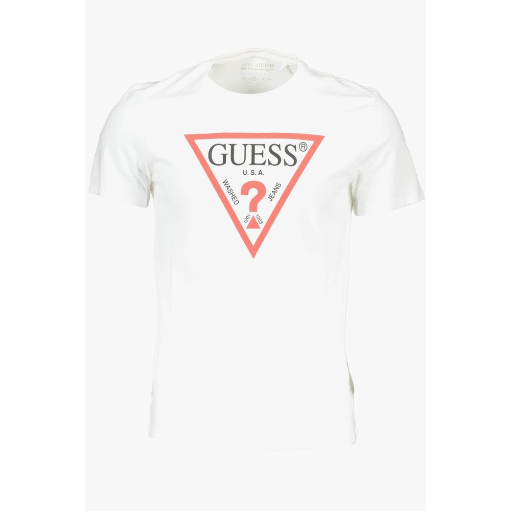Guess Jeans White Cotton Men T-Shirt featuring slim-fit design and iconic logo for stylish trendsetters.