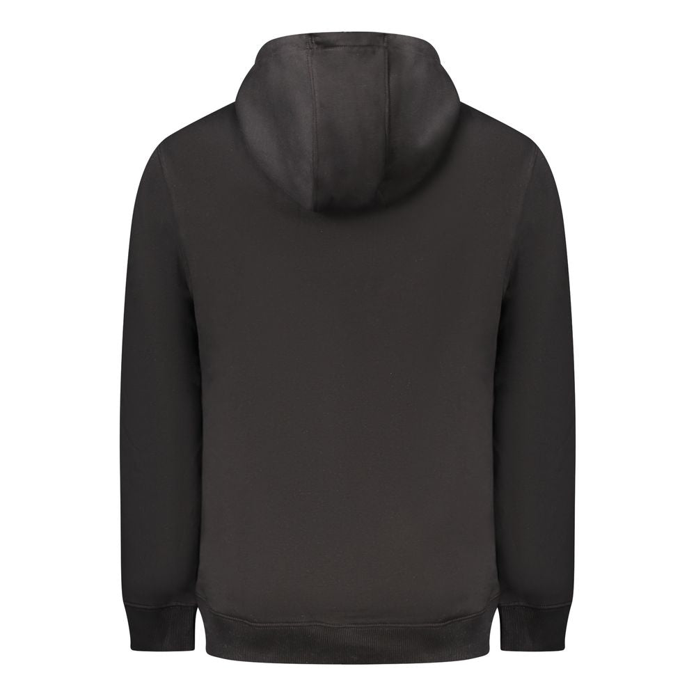 Back view of Tommy Hilfiger Black Cotton Men Sweater showcasing its sleek design and hooded style