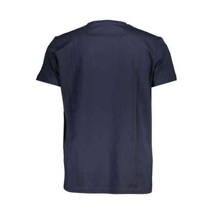 Back view of K-WAY Blue Cotton T-Shirt, short sleeve with crew neck and logo print.