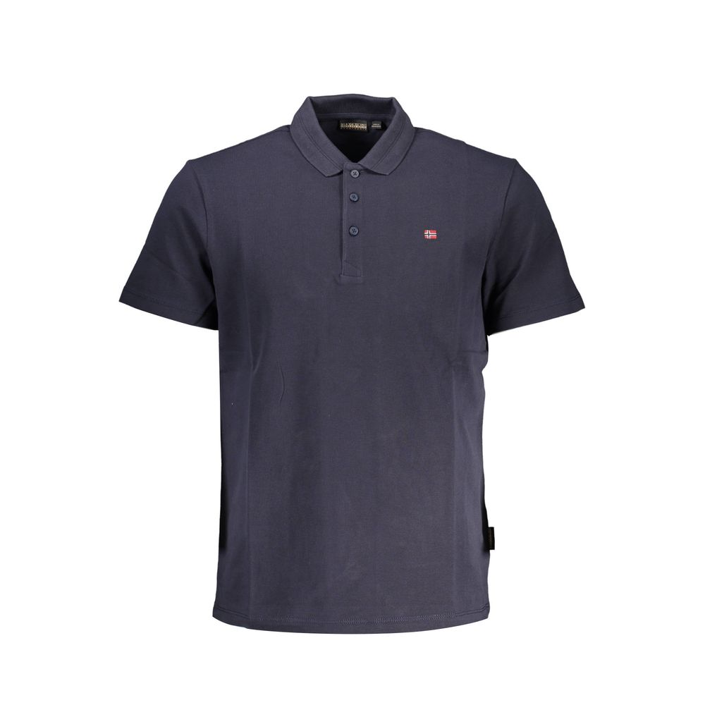 Napapijri Blue Cotton Men Polo Shirt with embroidered logo and three-button placket, perfect for casual elegance and comfort.