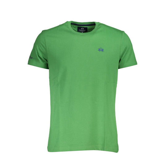 La Martina Green Cotton Men T-Shirt with crew neck and embroidered logo, showcasing casual sophistication.