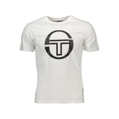 Sergio Tacchini White Cotton Men T-Shirt with bold logo design, short sleeves, premium crew neck for timeless chic style.