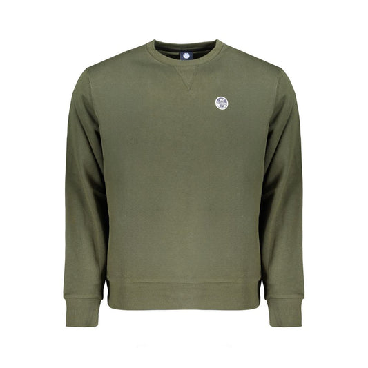 North Sails Green Cotton Men Sweater with logo, crew neck, and long sleeves for casual style.