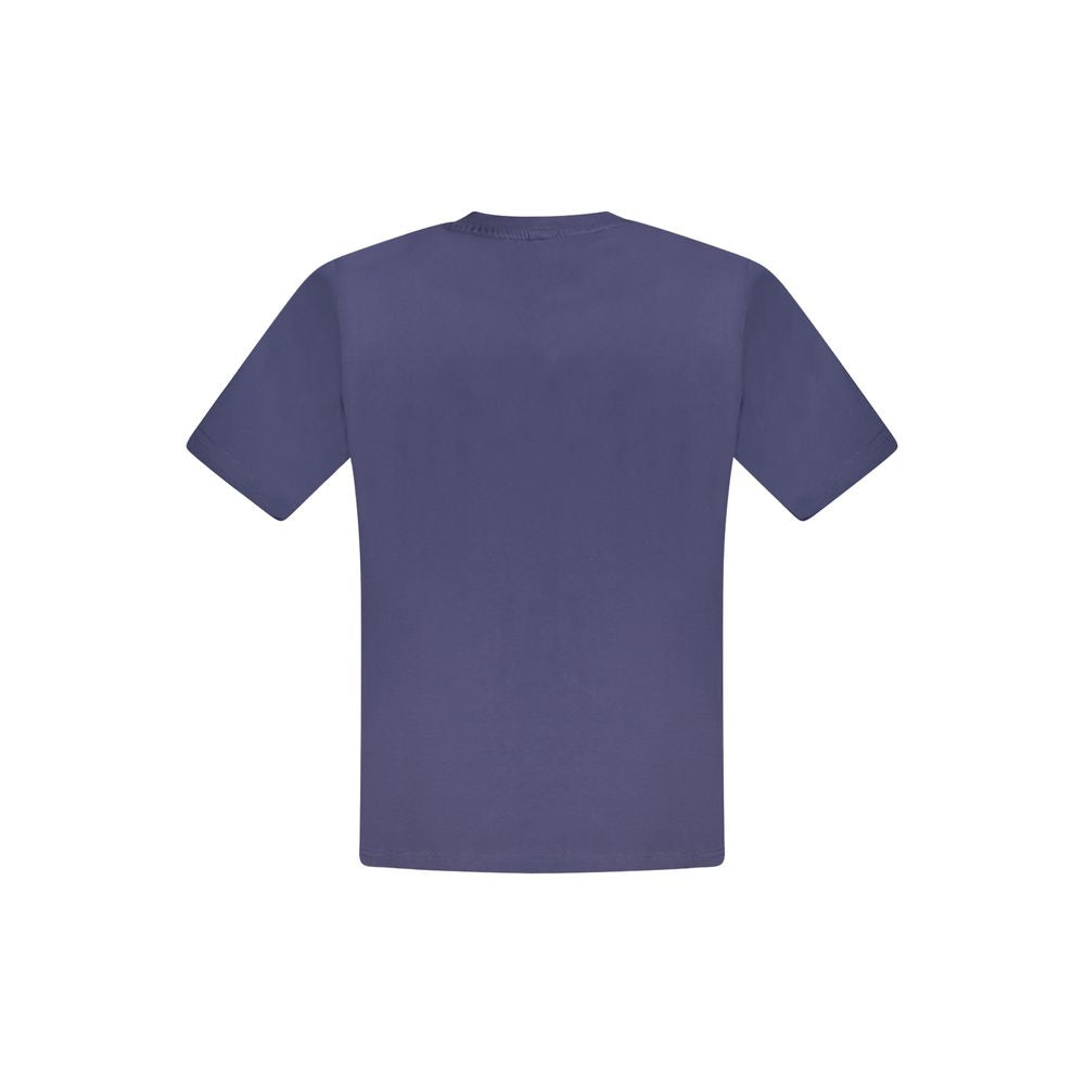 Back view of North Sails Blue Cotton Men T-Shirt, short-sleeve crew-neck for nautical elegance and comfort with iconic logo.