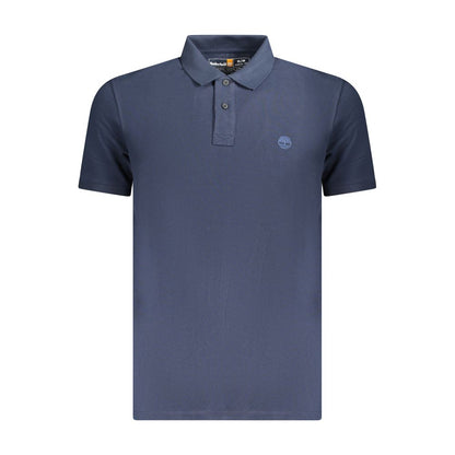 Timberland Blue Cotton Men Polo Shirt with signature embroidery, crafted from 100% organic cotton for comfort and style.