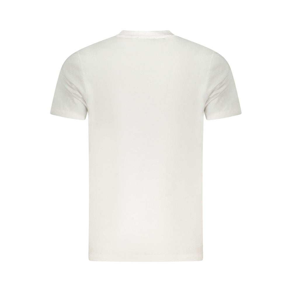 Back view of Cavalli Class White Cotton Men's T-Shirt showcasing short sleeves and crew neck in plain design.