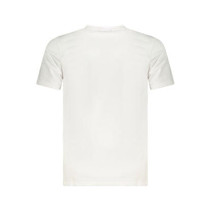 Back view of Cavalli Class White Cotton Men T-Shirt showcasing premium cotton material and crew neck design for modern fashion.