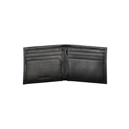 Calvin Klein Black Polyester Men Wallet with RFID-blocking, open view showing card compartments.