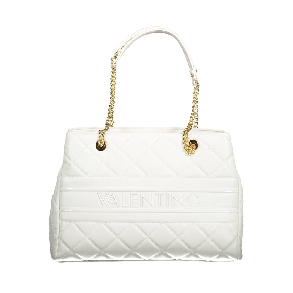 Mario Valentino White Polyethylene Women Handbag with elegant chain and dual handles, ideal for sophisticated fashion enthusiasts.