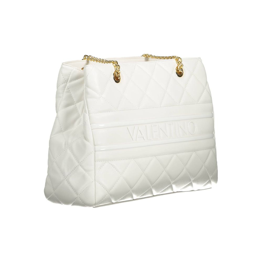 Mario Valentino White Polyethylene Women Handbag with gold chain and quilted design, showcasing elegant sophistication and functionality.