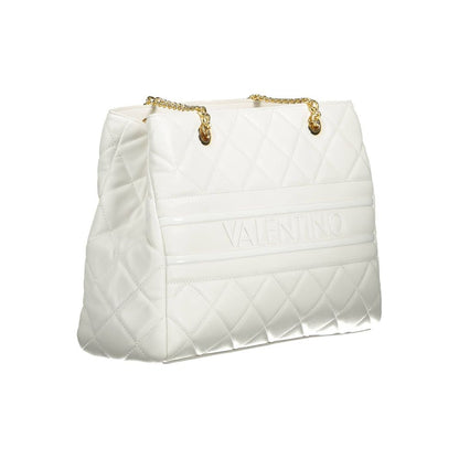 Mario Valentino White Polyethylene Women Handbag with gold chain and quilted design, showcasing elegant sophistication and functionality.