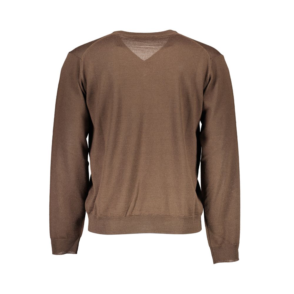 Romeo Gigli Brown Wool Men Sweater, Italian craftsmanship V-neck with wool and acrylic blend, earthy brown for versatile elegance.