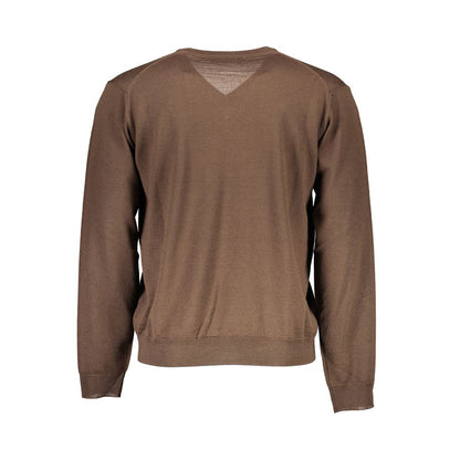 Romeo Gigli Brown Wool Men Sweater, Italian craftsmanship V-neck with wool and acrylic blend, earthy brown for versatile elegance.