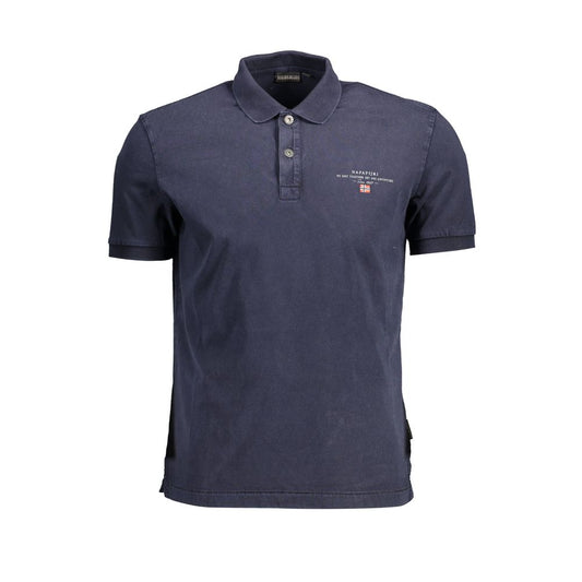 Napapijri Blue Cotton Men Polo Shirt featuring short sleeves, embroidered logo, and a stylish design. Perfect for casual elegance.