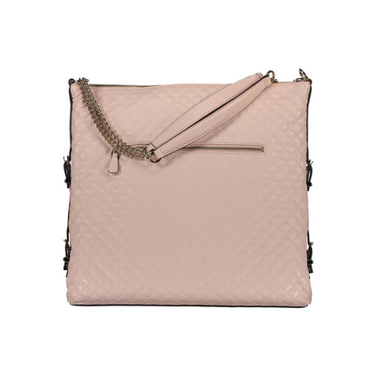 Guess Jeans Pink Polyethylene Women Handbag with chain handles and multiple pockets for style and functionality.
