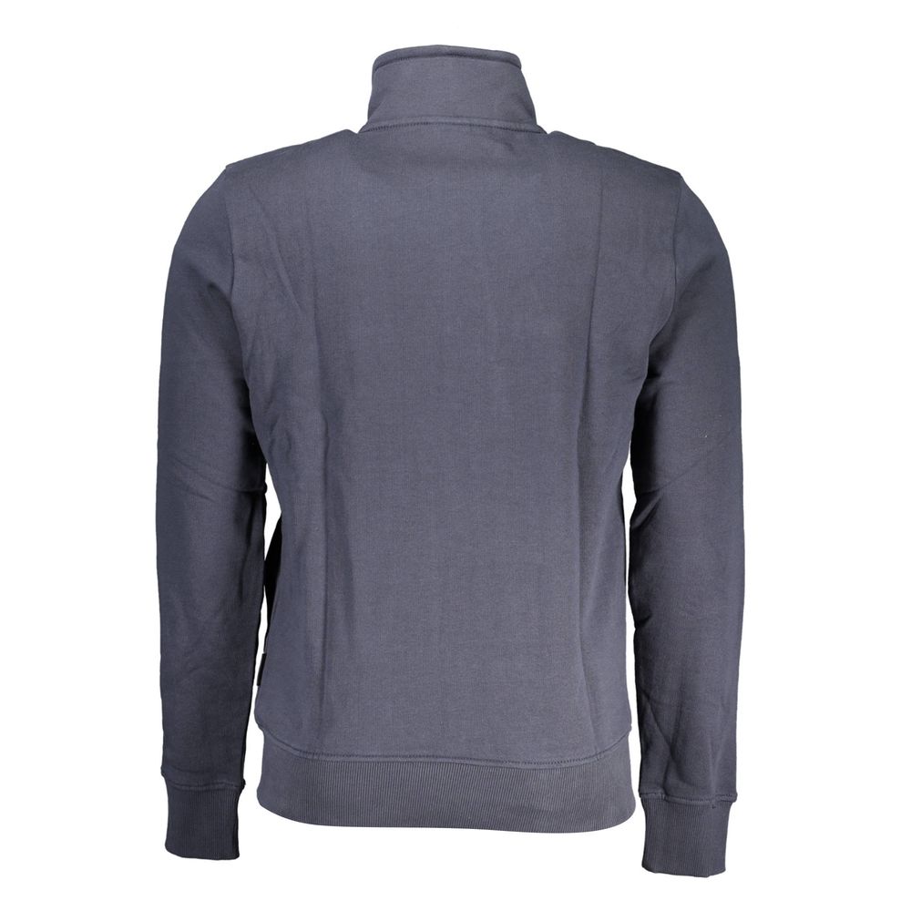 Napapijri Blue Cotton Men Sweater featuring long sleeves and iconic logo embroidery, shown from the back view.