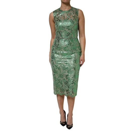 Dolce & Gabbana Green Cotton Floral Lace Sheath Midi Dress DR81732-42