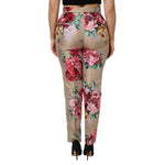 Dolce & Gabbana Beige Floral Print Women High Waist Pants