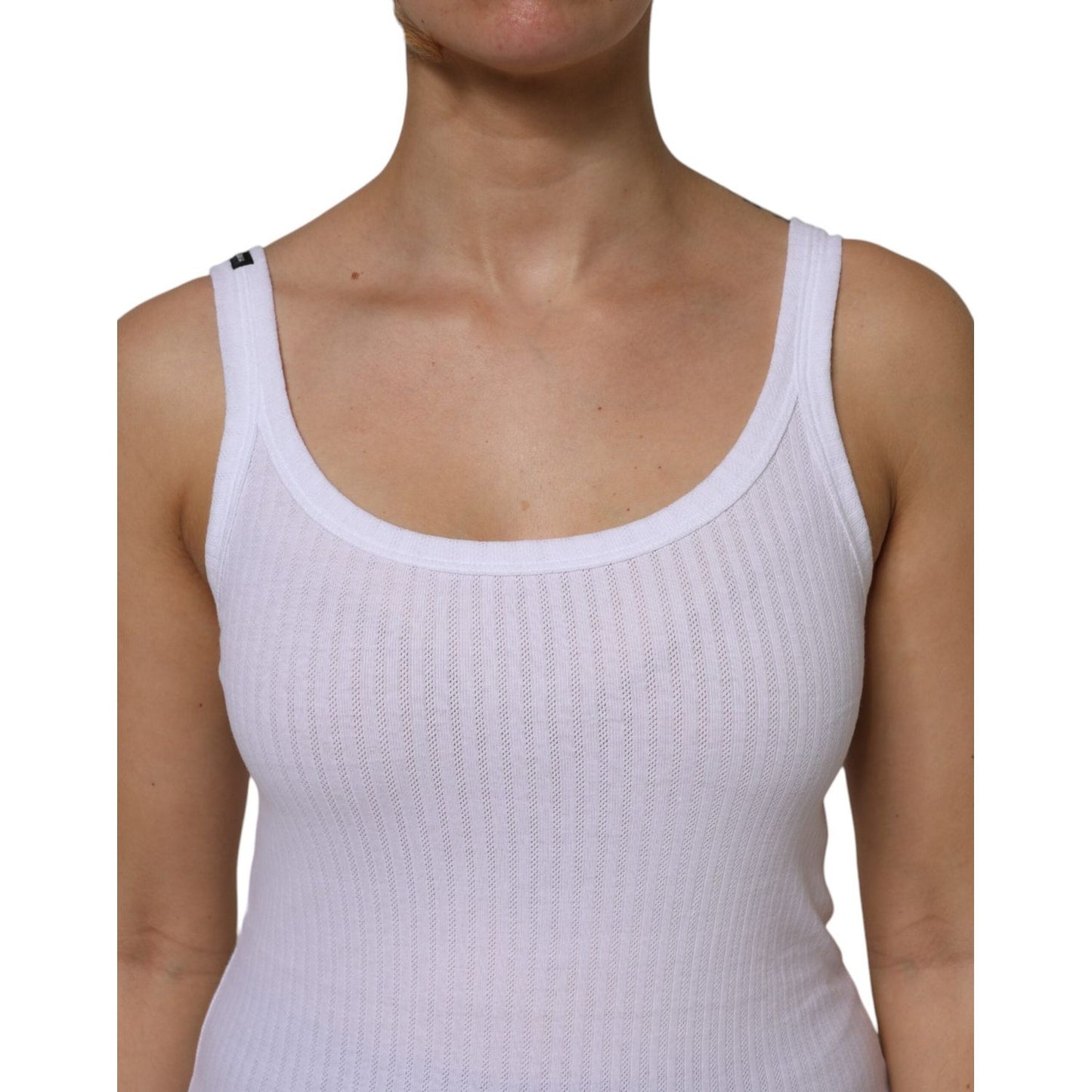 Dolce & Gabbana White Cotton Round Neck Sleeveless Tank Top TSH7170-44