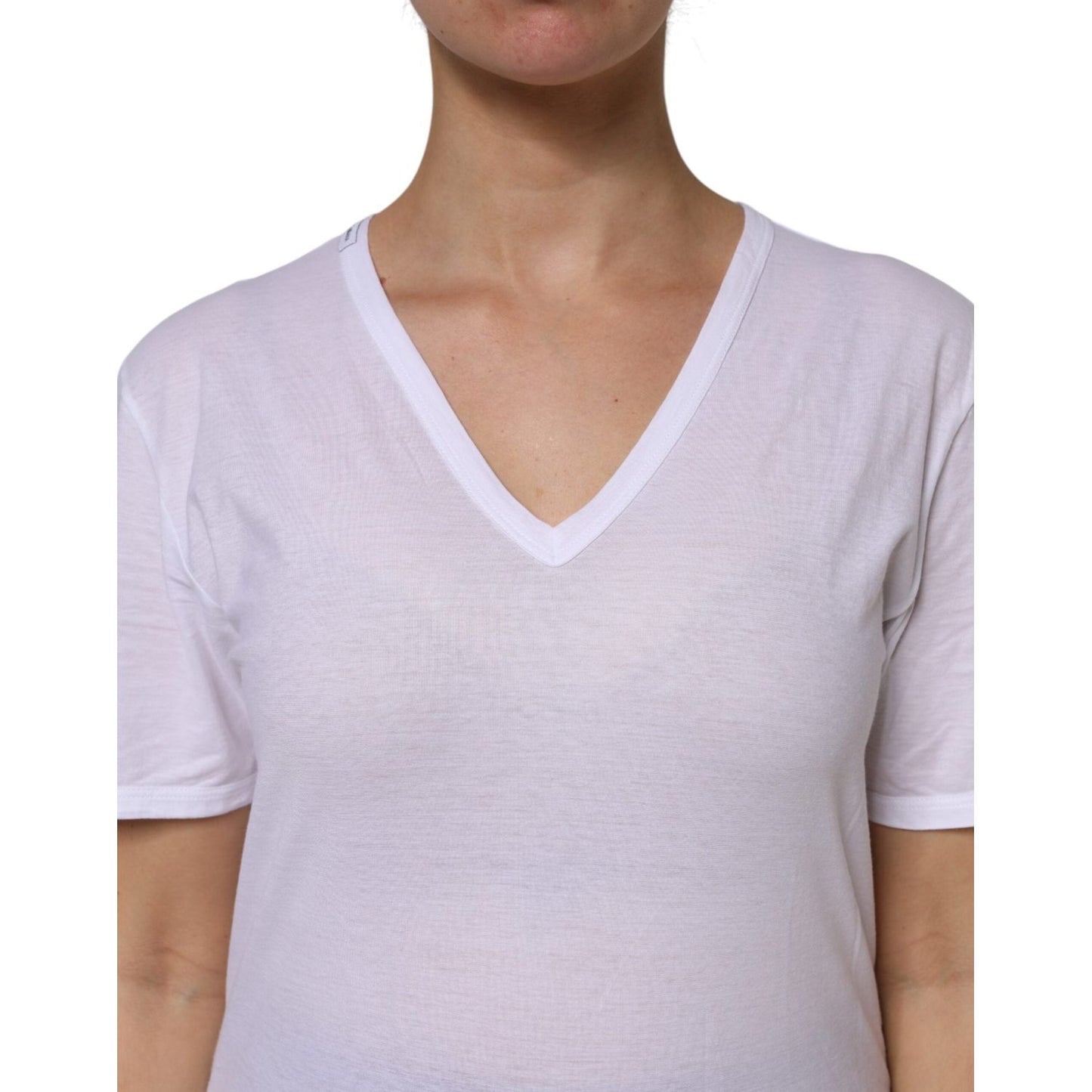 Dolce & Gabbana White Cotton Short Sleeves V-Neck Top T-shirt TSH87388-38
