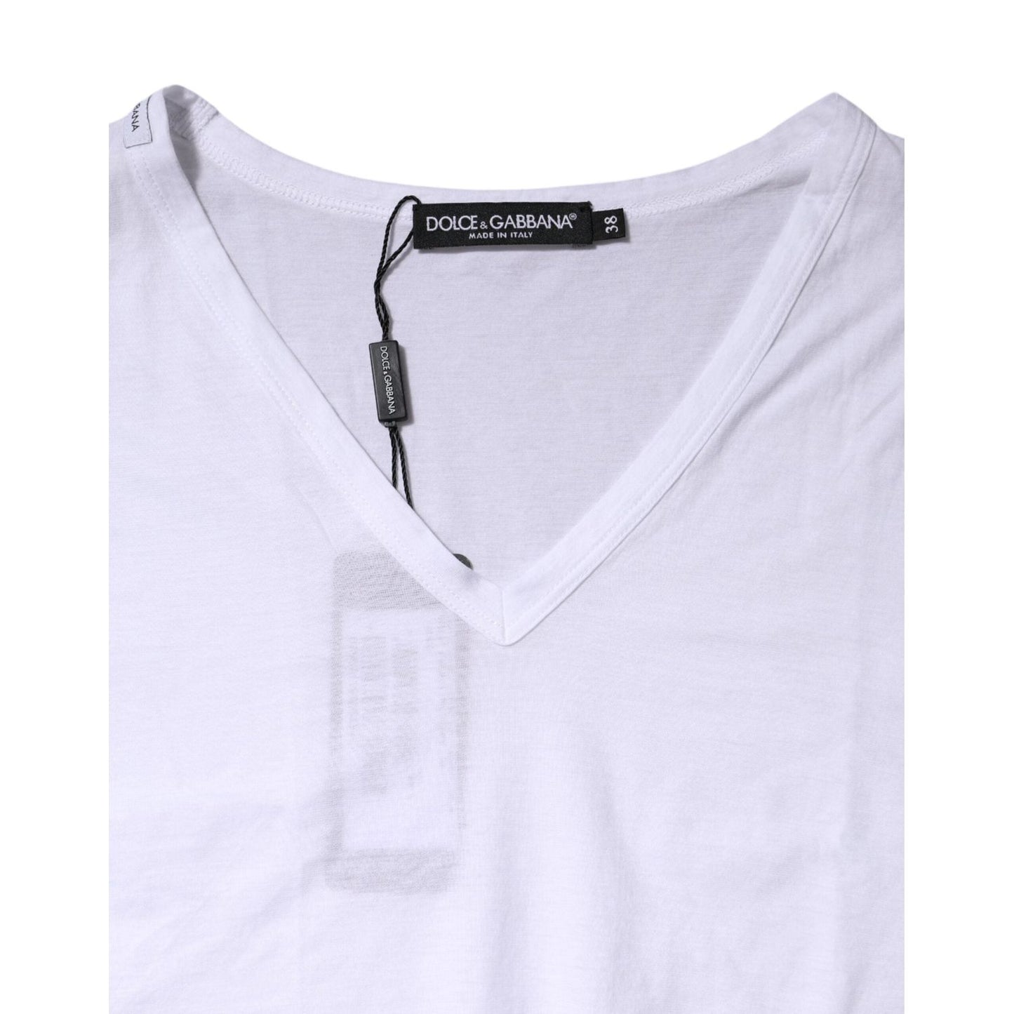 Dolce & Gabbana White Cotton Short Sleeves V-Neck Top T-shirt TSH87388-38