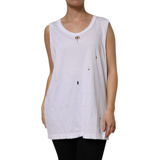 Dolce & Gabbana White Cotton Sleeveless Round Neck Tank Top TSH878520-42