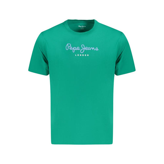 Pepe Jeans Green Cotton T-Shirt with logo, regular fit, crew neck, made from 100% sustainable cotton