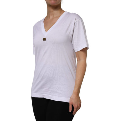 Dolce & Gabbana White Cotton Short Sleeve V-Neck Top T-shirt