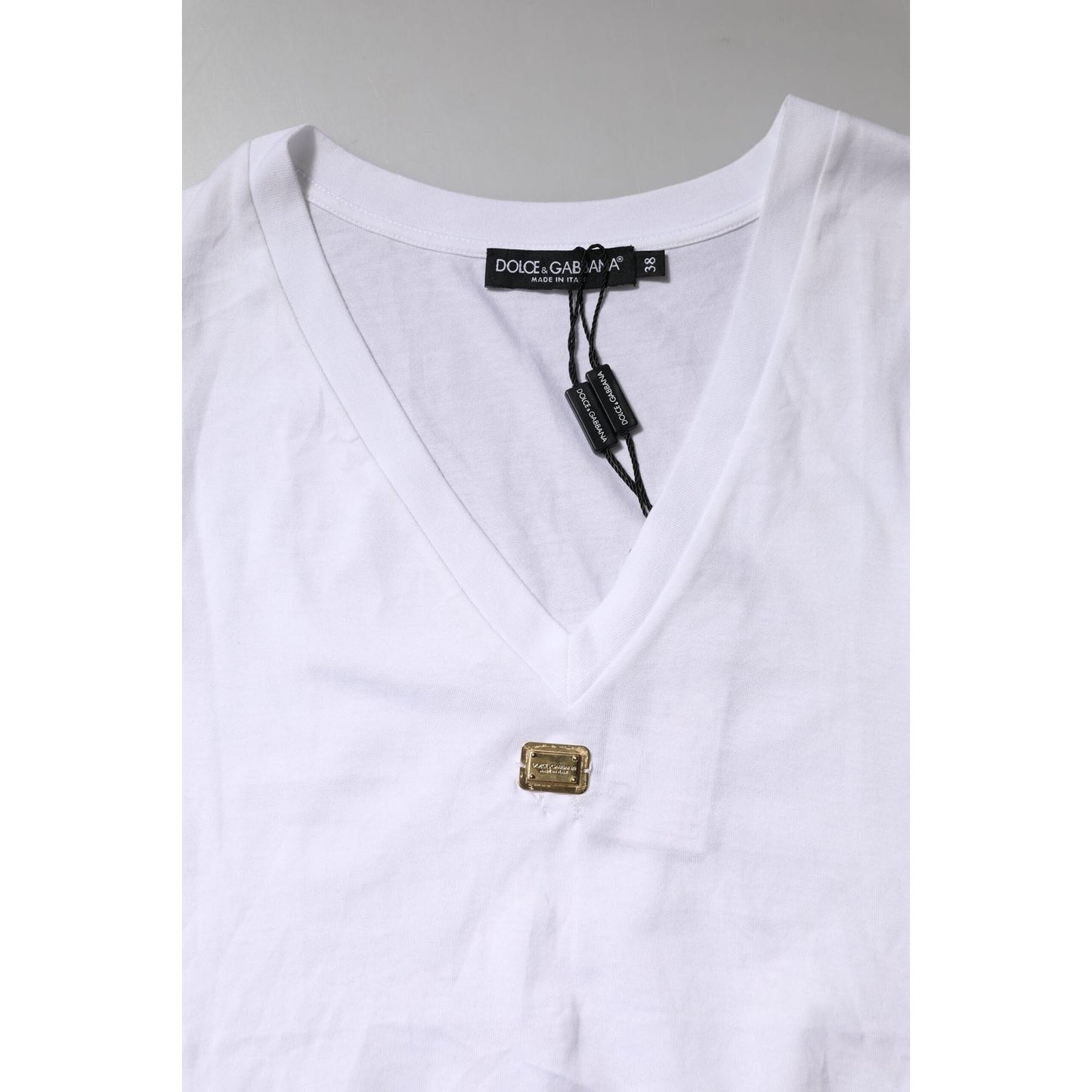 Dolce & Gabbana White Cotton Short Sleeve V-Neck Top T-shirt