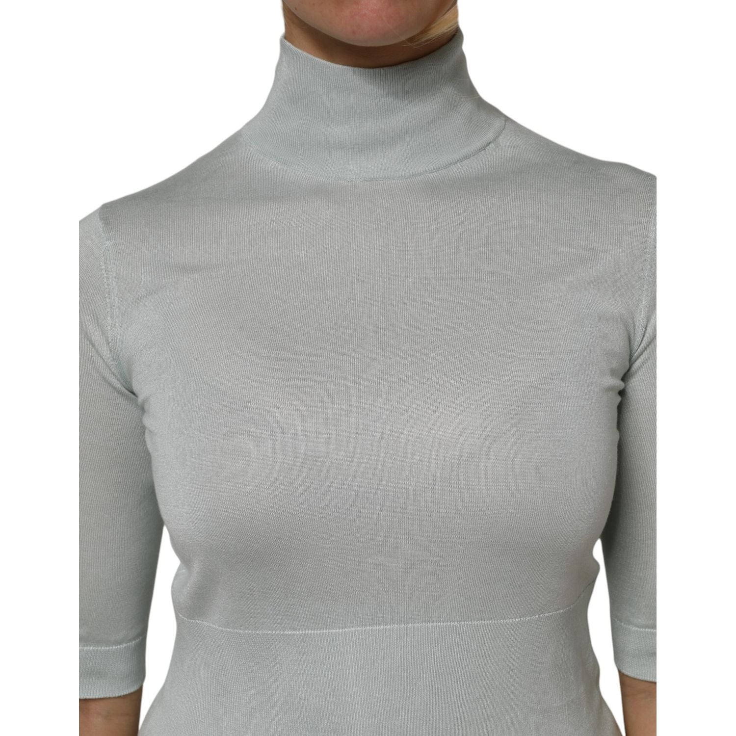 Dolce & Gabbana Light Green Silk Turtleneck 3/4 Sleeves Top