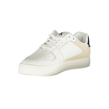Calvin Klein White Polyester Sneaker with laces, contrast details, and logo, made with 50% recycled thermoplastic rubber.
